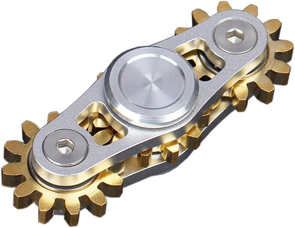 Pure Brass Fidget Spinner Gears Linkage Fidget Gyro Toy Metal DIY Hand Spinner Spins Long Time EDC Focus Meditation Break Bad Habits ADHD with Multiple Premium Bearings (Spinner 3 Gears White)