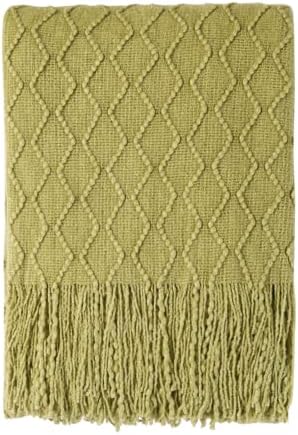 BOURINA Textured Solid Soft Sofa Throw Couch Cover Knitted Decorative Blanket, Beige, 152x203cm