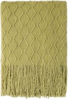 BOURINA Textured Solid Soft Sofa Throw Couch Cover Knitted Decorative Blanket, Pink, 127x152cm