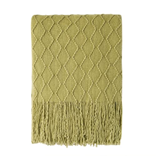 BOURINA Textured Solid Soft Sofa Throw Couch Cover Knitted Decorative Blanket,Olive Green, 152x203cm