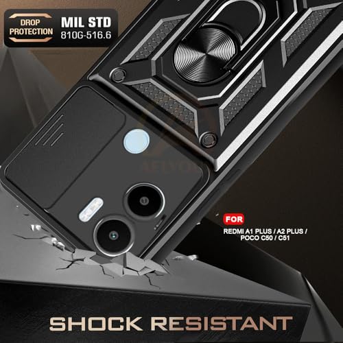 Image of Armor Bumper Back Cover Case for Redmi A1 Plus /Poco C50 Rotating Camera Cover, Ring Holder & Kickstand | Heavy Duty & 360 Degree Protection Redmi A1 Plus /Poco C50 Back Cover (Black)