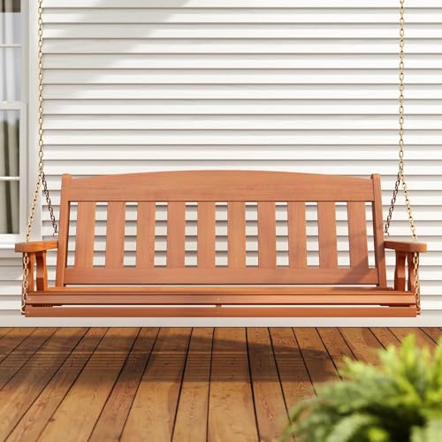 Image of Amish Heavy Duty 800 Lb Mission Treated Porch Swing with Hanging Chains (5 Foot, Oak Stain)
