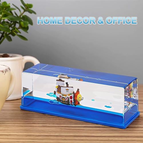 Image of Unsinkable Thousand Sunny Pirate Ship in a Bottle | Non Sinking OP Anime Boat Model Fluid Drift Bottle Decorations Desk Decor Ornament for Boys Girls Gift (blue-h)