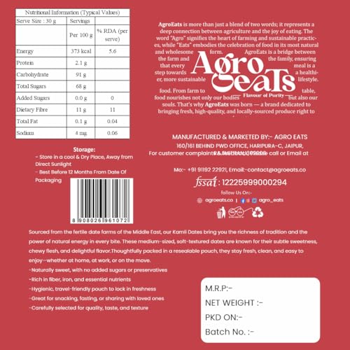 Image of AGROEATS PREMIUM KALMI DATES - 250g Pack | Juicy & Delicious Khajoor, Khajur | No Artificial Colours | Naturally Sweet | Instant Energy | Pack of 2