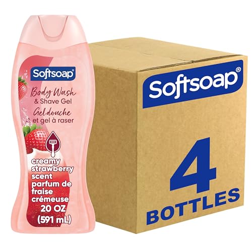 Softsoap Moisturizing Body Wash and Shave Gel, Creamy Strawberry Scent, 20 fl oz Bottle (Pack of 4)