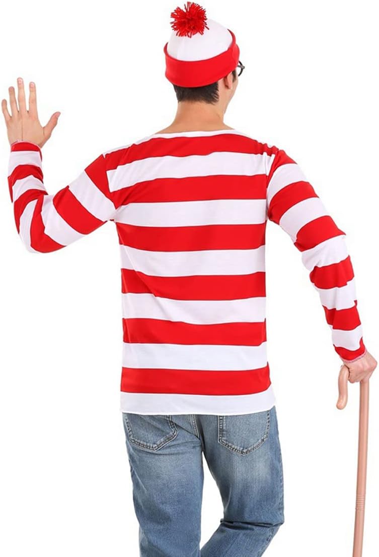Women Red/White Striped shirt Hat and round eye glasses Halloween Costume Set… - Image 3