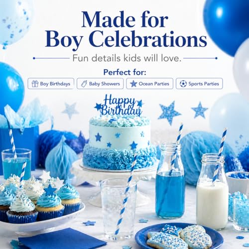 Pack de 100 pitillos de papel azul y blanco rayados 7.75 pulgadas miniatura 5
