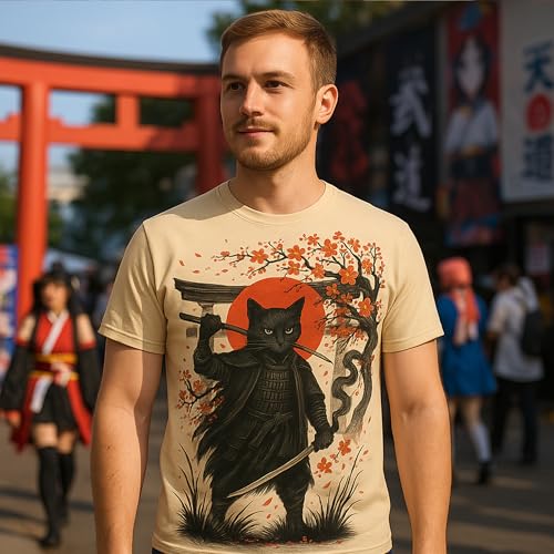Blissboy Funny Japanese Samurai T-Shirt Novelty Short Sleeve Crewneck Shirt