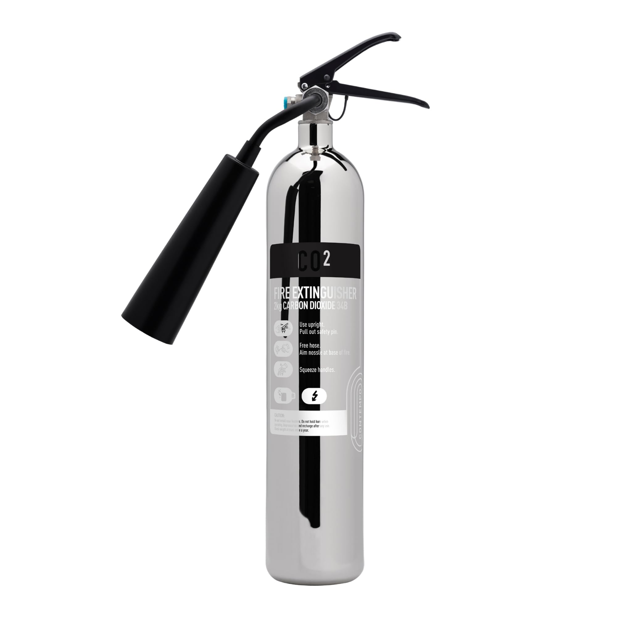 2kg CO2 Fire Extinguisher - Polished Silver - FireShield