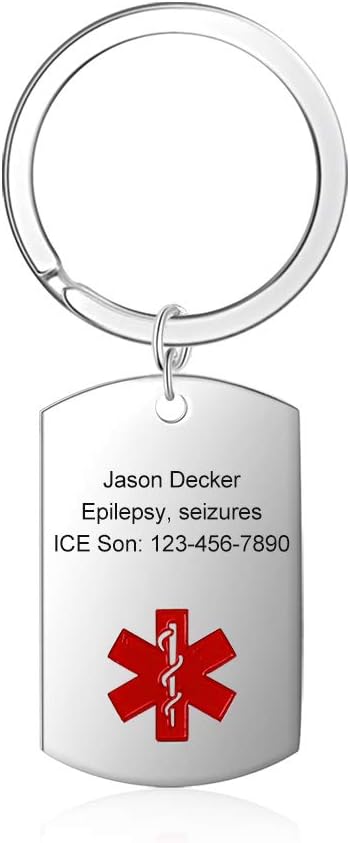 Personalized Stainless Steel Dual-Sided EpiPen Inside Bag Tag Free Engraving Medical ID Keychain Tags Emergency Contact Card Tag for Travel Backpack (Silver) : Clothing, Shoes & Jewelry