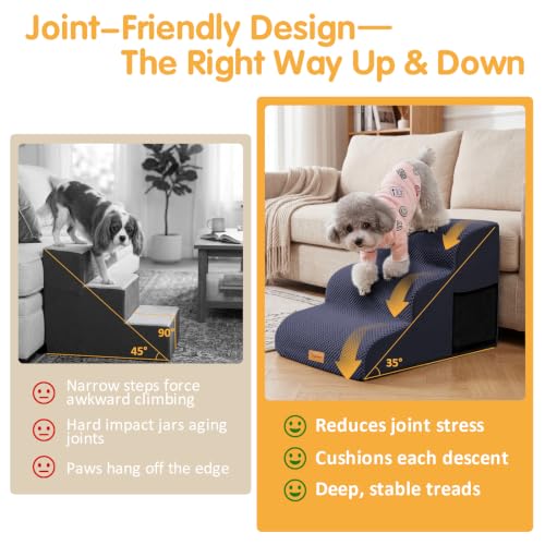 Image of Topmart 3 Tiers Foam Dog Ramps /Steps,Non-Slip, Extra Wide Deep Dog Stairs,High Density Foam Pet Stairs /Ladder,Best for Older Cats,Small Pets,Blue | High Density Foam Pet Stairs /Ladder,Best for Older Dogs,Cats,Small Pets