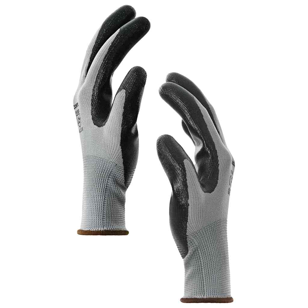 Lot de 24 gants de travail gris noir taille 8 M en polyester, résistants à l'abrasion, polyvalents pour atelier, jardin, construction et industrie, confortables, durables
