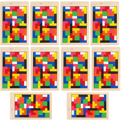 Image of PLUSPOINT Wooden Russian Blocks Pack of 10 Puzzles for Kids Adults, Wood Intelligence Puzzle for Kids Wooden Kids Jigsaw Puzzles Brain Teasers Toy Educational Gift for Kids 5-10 Years Travel Puzzle