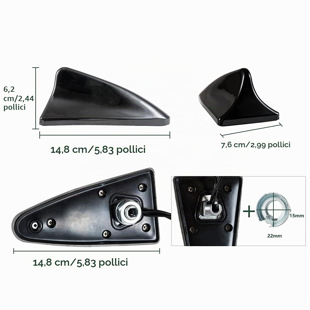 Vecys DAB FM/AM Antenna GPS per Auto Pinna di Squalo Antenna Autoradio Amplificatore di Segnale da SMA a SMB a Spina DIN Tetto Auto 5m Cavo RG174 per Auto Veicolo Radio FM/AM Digitale
