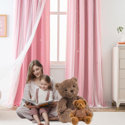 Image of Yancorp Pink Curtains for Bedroom Living Room Thermal Insulated Kids Curtain Hollow-Out Star Window Nursery Curtain 63 inches Length Room Darkening Grommet(Pink,52 * 63),1 Panel