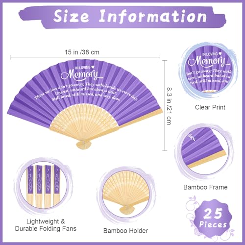 Image of Threehoney 25 Pack Funeral Favors for Guests in Loving Memory Handheld Fans Paper Folding Hand Fan Bulk Funeral Gifts for Services Condolence Sympathy Accessories (Purple)