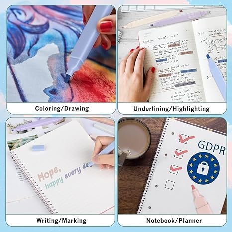 Image of 12Pcs Aesthetic Cute Highlighters, Bible Pastel markers and Pens, No-Bleed School Supplies and Office Journal DIY Home (Two Side Highlighters Pen) birthday return gifts for kids