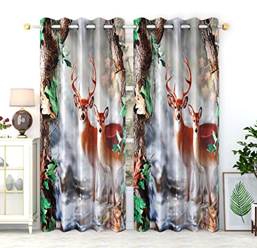 Image of GYANTITEXTURE Door Curtains for Home 7Ft Set of 2 | 3D Digital Curtain Panels for Living Room Bedroom Kids Room | Semi-Sheer Printed Eyelet Drapes for Decoration (4x7 Feet) Deer