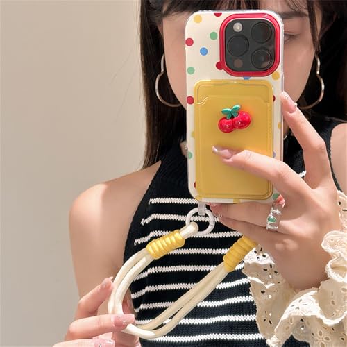 Coque iPhone 14 à pois cerises mignon avec cordon pour vos sorties