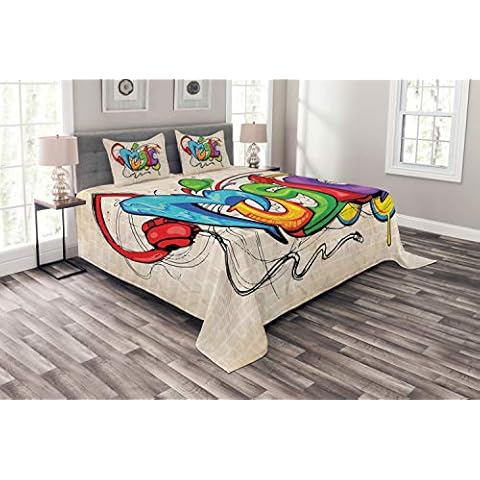ABAKUHAUS Música Cubrecama, Estilo Graffiti Auriculares Ladrillos Beige Cover