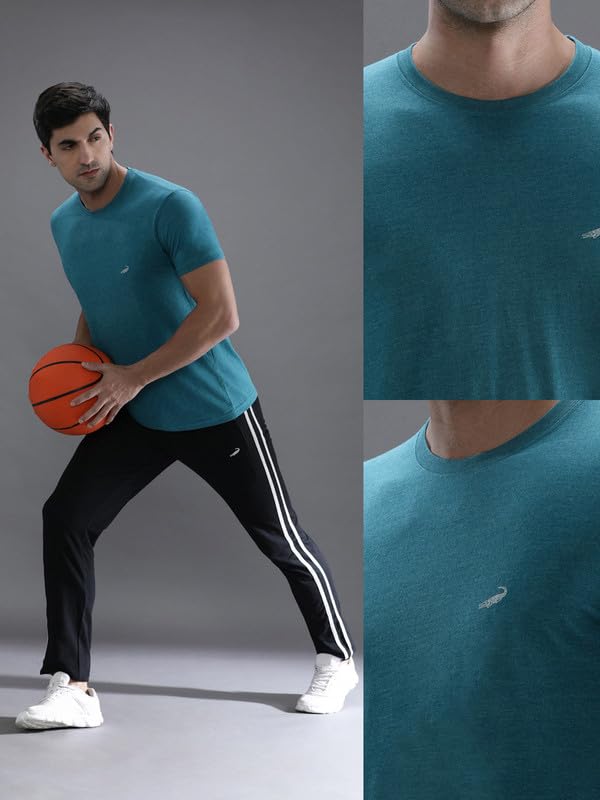 Image of CROCODILE Men Solid Sport Fit T Shirt | Round Neck | Short Sleeve | Regular Length | Basic Casual Pull On Topwear Grey Melange