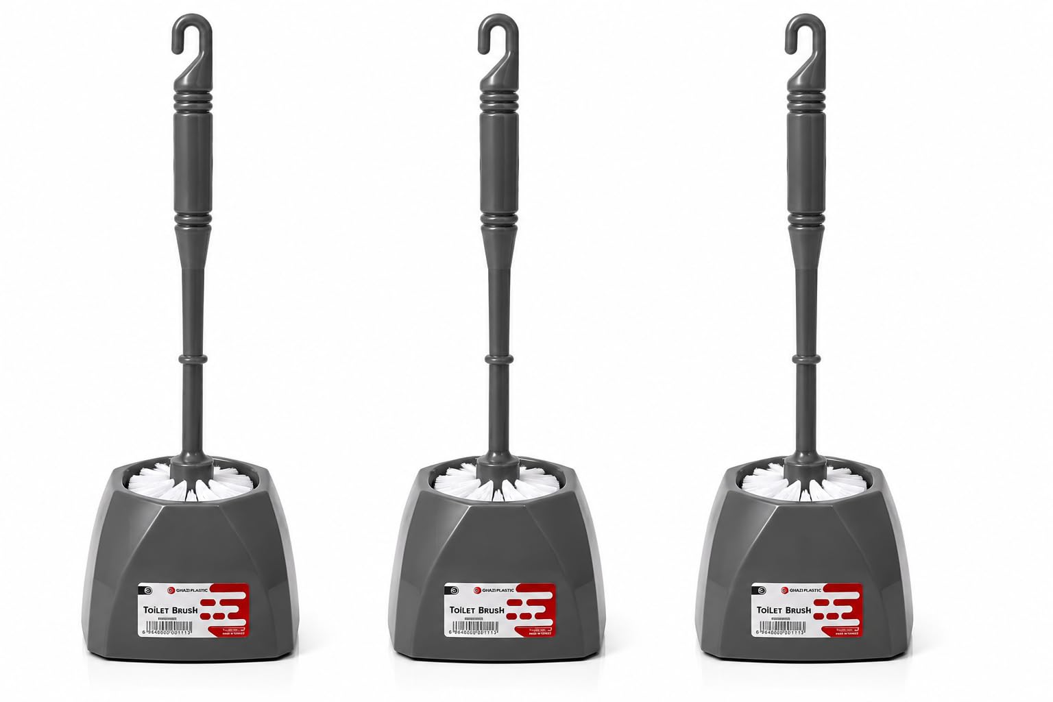 LITETRON 3 Pack Toilet Brush Set with Holder Bathroom Cleaning Brush Easy Grip (Grey)