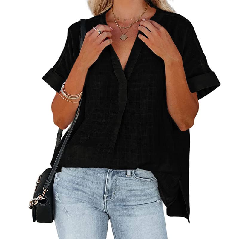 SeocsingWomen's ​Summer Casual Split V Neckline Chiffon Blouses Loose Office Business Work Blouse