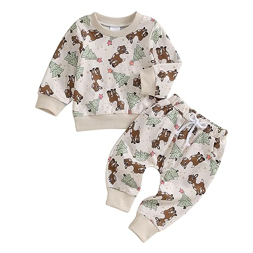 Image of Karwuiio Newborn Infant Baby Boy Christmas Outfit Long Sleeve Crewneck Sweatshirt Pant Set Toddler Baby Fall Winter Clothes