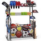 IPOW Large Garage Sports Equipment Storage Organizer| Ball Storage Rack| Garage Ball Organizer| Sports Gear Storage| New Garage Storage Racks With Baskets, Hooks, Bat Rack, Ball Ring Rack Steel