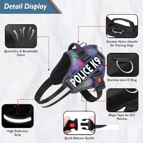 Image of Berlin's Police K9 Dog Harness with Leash, Dog Vest with Handle, Reflective Adjustable No-Pull Harness for Dogs Heavy Duty Nylon, for Training, Patrol, Hiking (Multicolor, Small (5-12Kg))