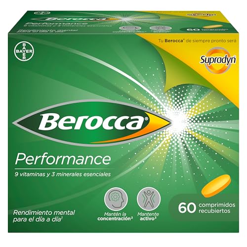 Berocca Performance Complejo de Vitaminas y Minerales Sin Cafeína, Contribuye al Rendimiento Mental y Físico, 60 Comprimidos