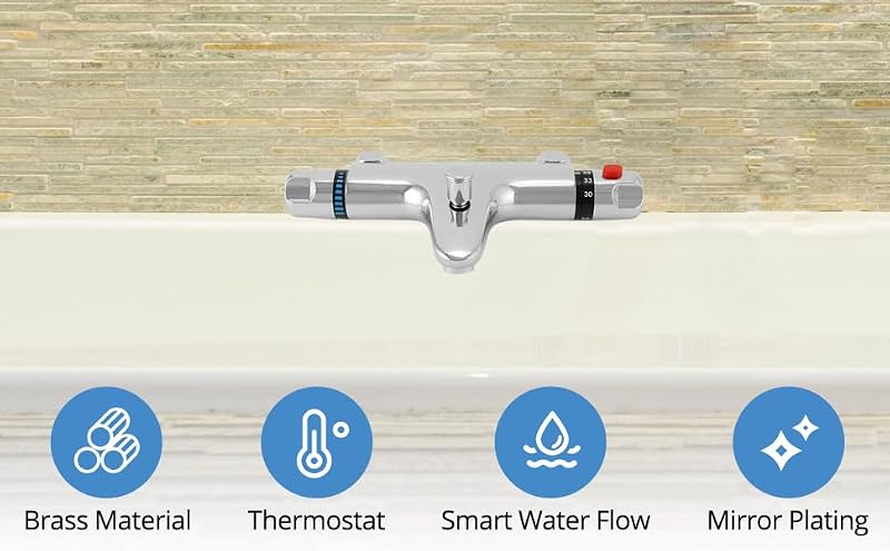 QWORK Termosztátos Zuhanycső G1/2 Sárgaréz Keverőcsap Balos Meleg Jobbos Hideg