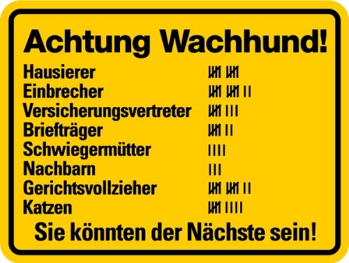 Preisvergleich Produktbild Schild Alu Dekorationsschild 'Achtung Wachhund!' 150x200mm (freilaufender Hund, Warnschild) praxisbewährt, wetterfest