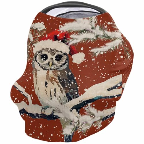 Nursing Cover for Breastfeeding Scarf, Hand Painted Owl Snow Pine Branch Christmas Baby Car Covers Super Soft Multi Use for Canopy Shopping Cart Cover Blanket Stroller Cover