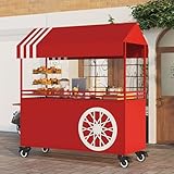 Roter tragbarer Händlerwagen mit Baldachin, faltbarer Le Street Food Kiosk, kommerzieller Verkaufsstand, Trolley für Märkte und Veranstaltungen, 140 cm