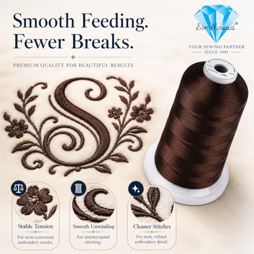 Image of Simthread 5000M 40WT Polyester Embroidery Thread, Dark Brown 058 | 5000M 40WT polyester thread feeds smoothly for machine embroidery, monograms, logos, patches and quilting.