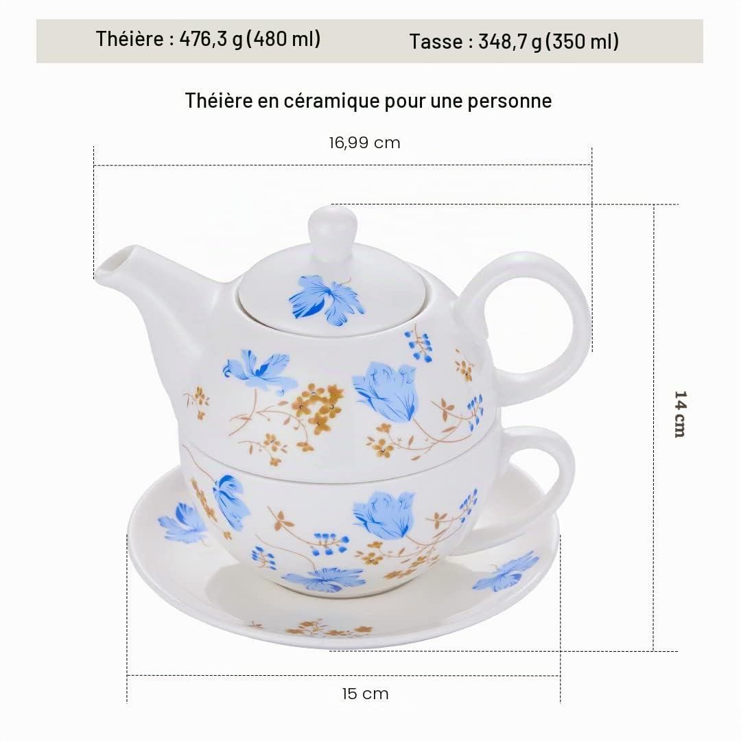 Tea for One - Théière et tasse en porcelaine - Service à thé pour une personne - Motif floral - Cadeau pour femme - Orchidées