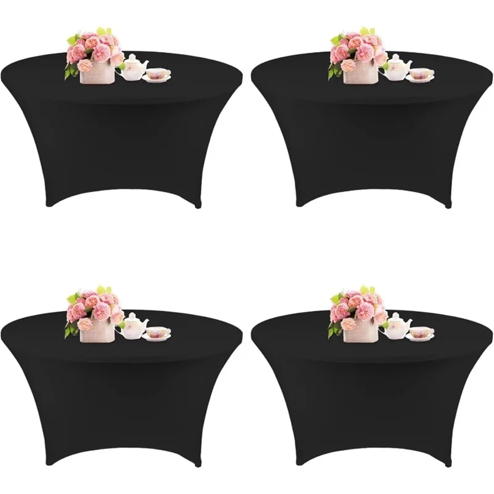 SNGUOQ 4 Pcs 5FT Round Spandex Tablecloth 60 Inch Stretchable Table Cover Washable and Wrinkle Resistant Cloth For Event, Wedding(Black,6 FT (72 in))