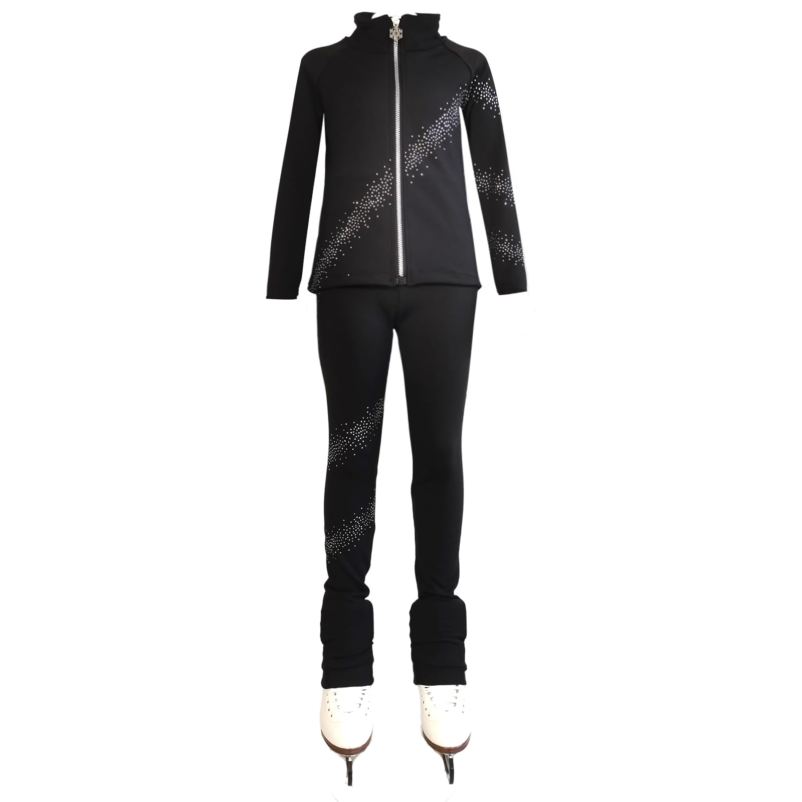 Eiskunstlauf Trainingsanzug Mädchen,Jacke Und Hose mit Diamant Dekoration Atmungsaktiver Stoff Für Eiskunstläuferinnen