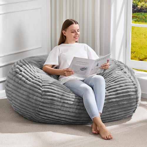 Image of Hobestluk 3FT Bean Bag Chairs Adult Bean Bag with Portable Handle Comfy Large Bean Bag Chair with Removable Cover for Living Room Bedroom or Reading Nook (Stripe Grey, 3FT)