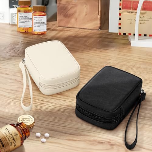 Image of Zannaki Cute Pill Organizer for Purse with Two Removable 7-Day Pill Box, Travel PU Leather Pill Case, Portable Weekly Pill Container with Storage Bag to Hold Vitamins, Fish Oils, Supplements (Beige)
