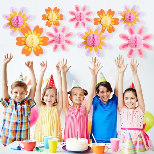 Image of SUNBEAUTY 9 PCS Pastel Flower Party Decorations Hanging Paper Flowers Honeycomb for Women Birthday Spring Easter Wedding Garden Tea Party Baby Shower