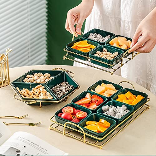 Assiette à salade à trois compartiments géométriques avec son support en hauteur
