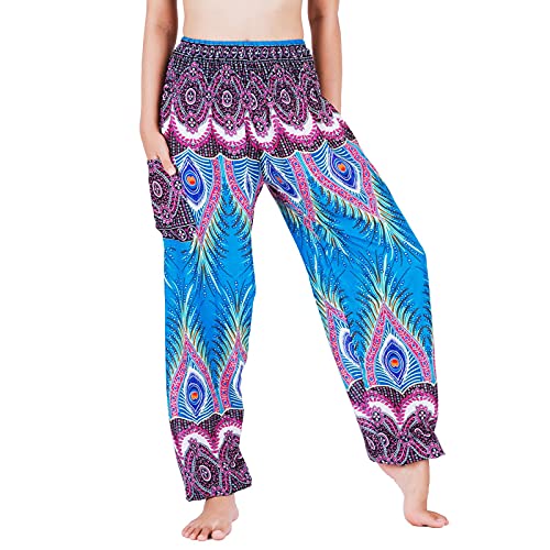 Lofbaz Yoga Boho Pantalones para mujer Harem Hippie Ropa Pijamas Salón Joggers Ropa India Bohemia Danza Verano Playa Pavo Real Danza Azul S Cover