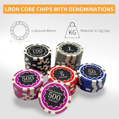 Petjirohot 300PCS Chips Professional Poker Chip Set with Aluminum Case, 11.5 Gram Composite Clay Chips, 2 Decks of Cards, 5 Dice & Dealer Button - Perfect for Texas Holdem, Blackjack, Casino Night - image 4