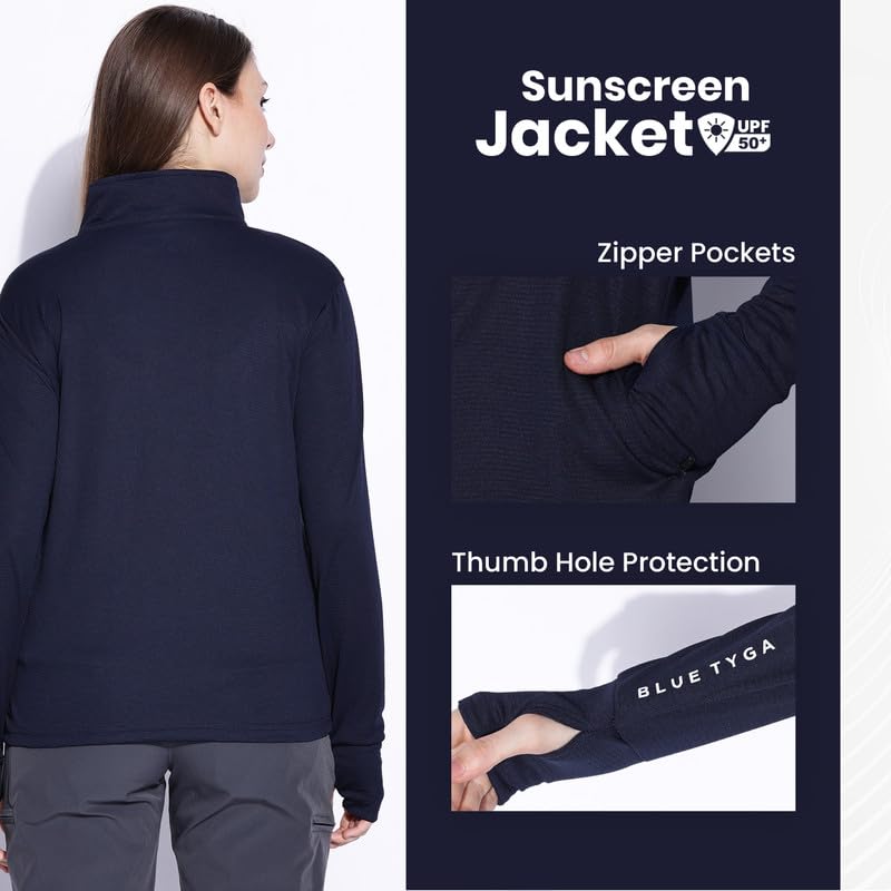 Image of BLUETYGA SUNSCREEN JACKET Women's Travel Nylon Solid Plain Sports Summer Gym Workout Running Travel Trekking and Sunscreen jacket for Women Nylon Winter Casual Wear