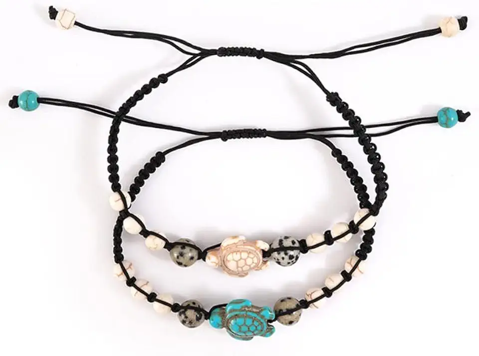 2 peças de pulseiras de amizade de tartaruga turquesa para mulheres, melhor amiga, presente de longa distância, joias de outono, moda feminina, moda feminina