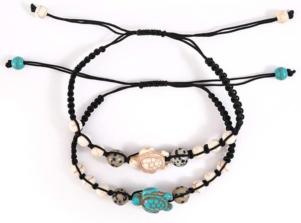 2 peças de pulseiras de amizade de tartaruga turquesa para mulheres, melhor amiga, presente de longa distância, joias de outono, moda feminina, moda feminina