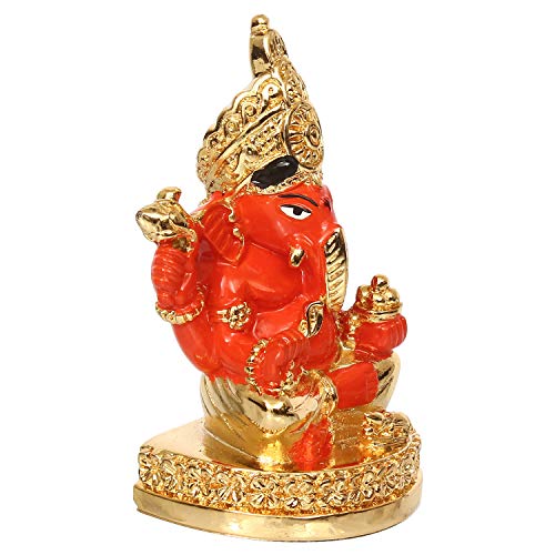 Image of eCraftIndia Gold Plated Orange Siddhivinayak Ganesha Decorative Showpiece for Home /Temple /Office /Car Dashboard