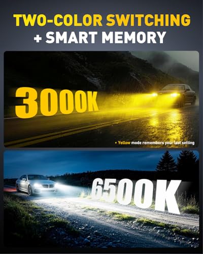 Image of AUXITO 80,000LM H11 /H8 LED Switchback Bulbs, 1:1 Mini Size H11 LED Fog Light Bulbs, 6500K & 3000K Dual Color Driving Lamps, No Polarity Plug-and-Play, 60,000H Lifetime